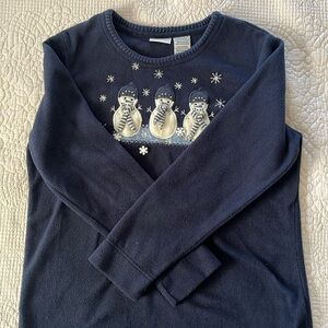 Women’s dark blue medium Christmas sweater. Snowman design. Great condition.